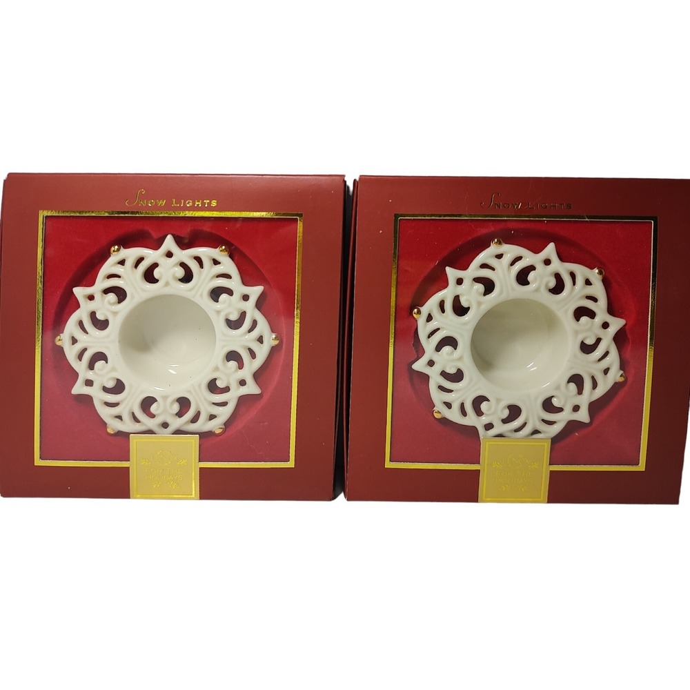 Lenox‎ Snow Light Candle Holders For The Holidays Original Boxes Lot of Two
